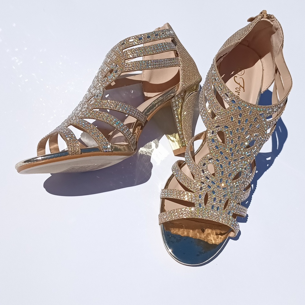 New Forever sparkly Rhinestone strappy cage heels med Sz 7.5 tango ankle high